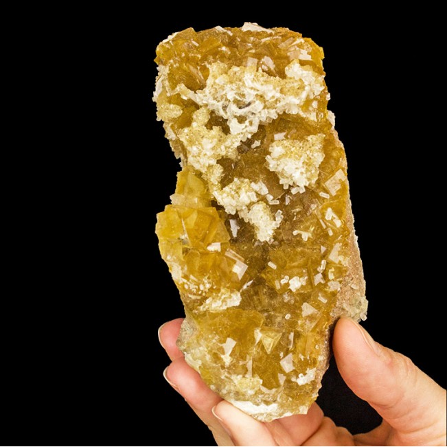 4.5"GlassyGoldenYellow FLUORITE Cubic Crystals +Calcite Moscona M Spain for sale