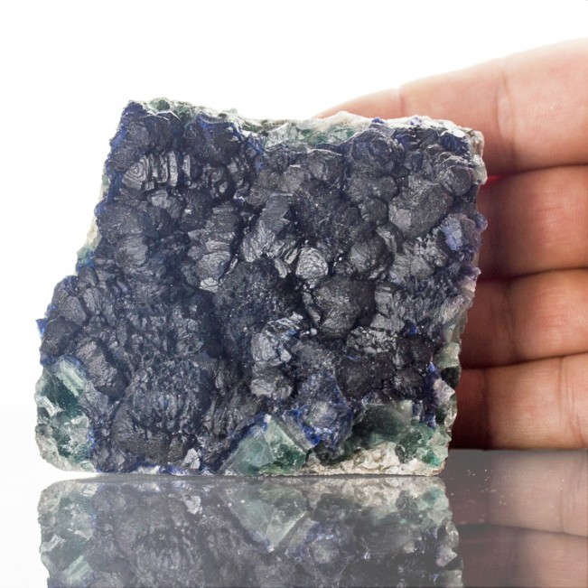 3.3" Dark Azure Blue FLUORITE Cube Octahedral Hoppered Crystals Mongolia for sale