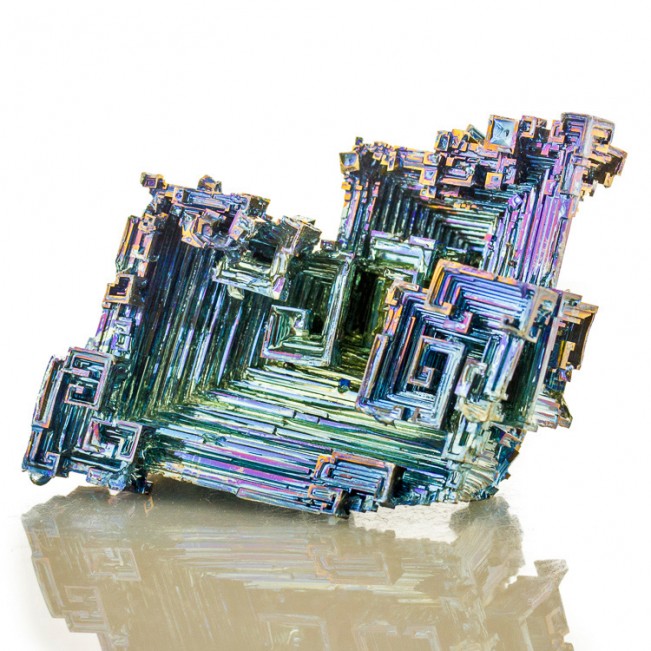 3.2" Stair Step BISMUTH Hoppered Crystal Iridescent Blue Yellow England for sale