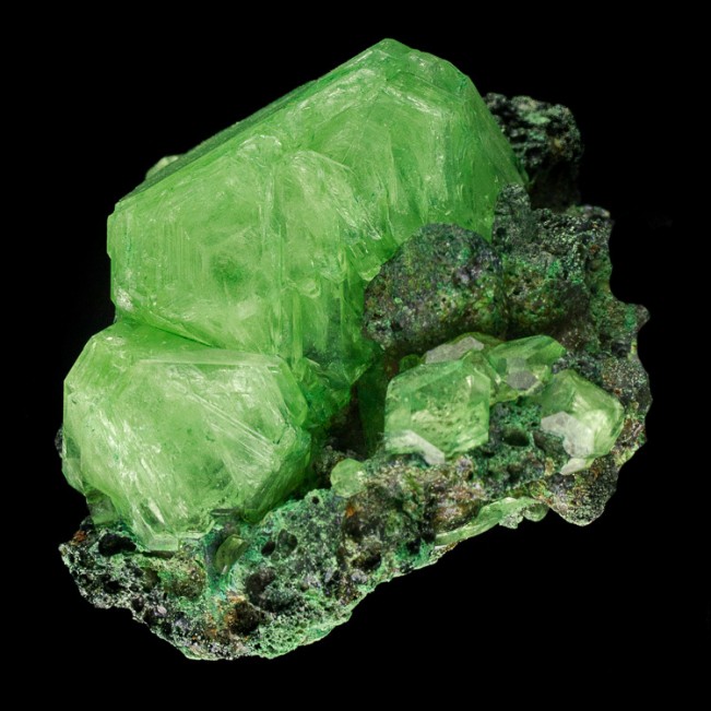 4.3" Sharp GrassGreen Octahedral ALUM Crystals to 2.5" Lab Grown Poland for sale